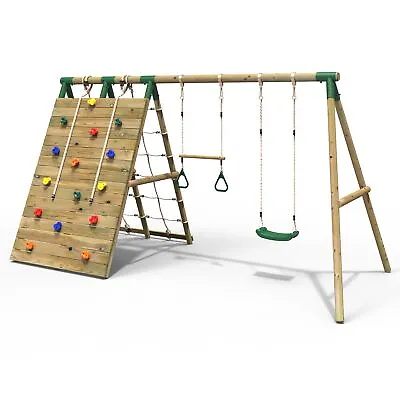 £554.95 • Buy Rebo Beat The Wall Wooden Swing Set With Double Up & Over Climbing Wall–Pinnacle