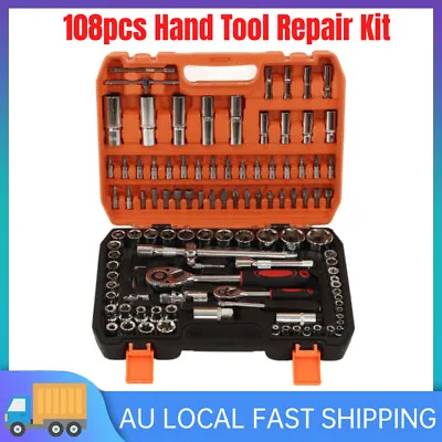 $70.99 • Buy 108PCS Tool Kit Socket Hand Set 1/2  & 1/4  Ratchet Spanner Wrench Metric Driver