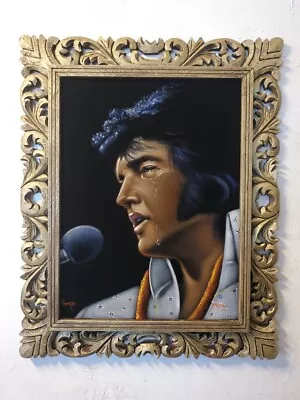 Elvis Presley With Gold Frame. Size 24 X18  . Black Velvet Oil Painting Ba13 • $329