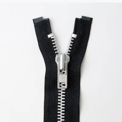 YKK BLACK HEAVY DUTY METAL TEETH CHUNKY OPEN ENDED ZIP No 8 ( CHOICE OF LENGTH ) • £4.99