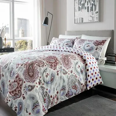 100% Brushed Cotton Duvet Set Paisley Grey Purple Double Bedding GREY PURPLE • £18.88