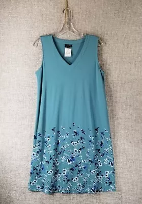 J.Jill Wearever Collection Teal Blue Floral Summer Dress Stretch Womens Small • $26