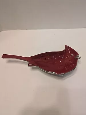 Mariposa Red Cardinal Platter Dish Enameled Metal Serving • $30