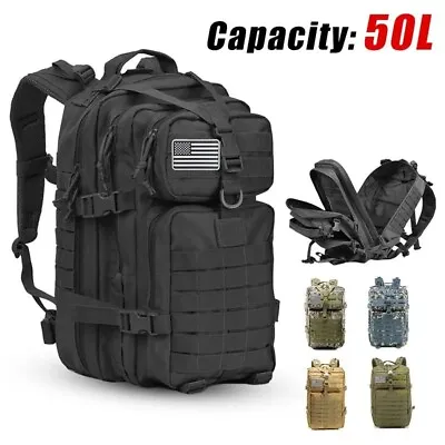 50L Large Capacity Men Army Military Tactical Backpack Molle 3 Day Assault Pack • $35.98