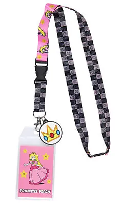 Nintendo Super Mario Princess Peach ID Badge Holder Lanyard W/ Rubber Charm • $10.95