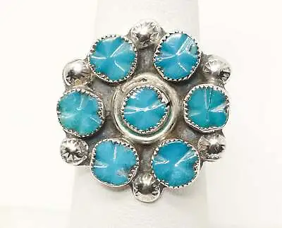 Vintage Native American Turquoise Unsigned Sterling Silver Ring - Sz 5.75 • $90