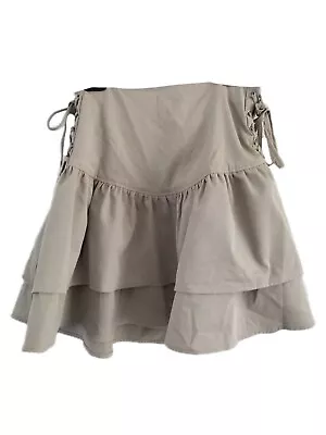 Shein Beige Skirt Short Corset Lacing Layered Tiered Ruffle Cute Kawaii Size M • £6