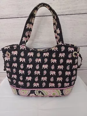 VERA BRADLEY Quilted Pink Elephants Black & Pink Small Handbag Purse Bag 10x7x4 • $16.25