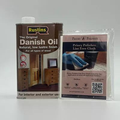 Rustins Danish Oil + Free Priory Polishes© Lint Free Cloth - All Sizes • £46.99