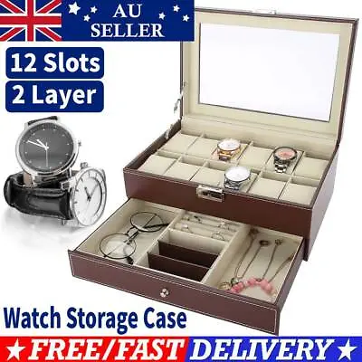 12 Grids Watch Holder Box Carbon Storage Case Jewelry Display Organizer Gift New • $29.35