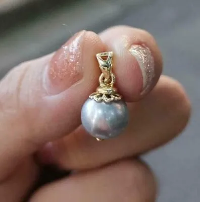 Round  10MM NATURAL GRAY SOUTH SEA  PEARL PENDANT  14K Yellow Gold • $24.99