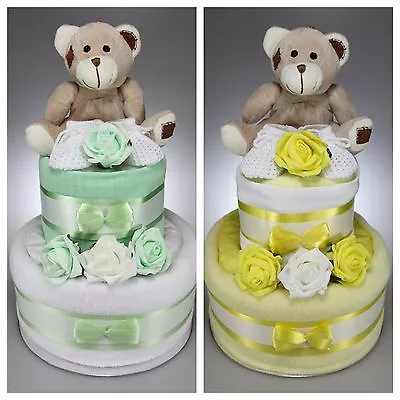 Unisex Baby Boy Girl Two Tier Nappy Cake Teddy Baby Shower Gift Maternity Leave • £19.99