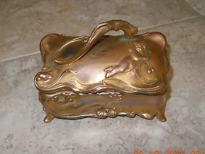 Antique Repousse W.b. Mfg Co Art Nouvaeu Cherub Gold Tone Trinket Box • $35