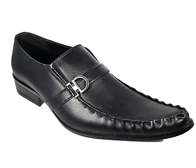 Mens Italian Smart Black Slip On Shoes Casual Wedding Work Formal Party Size New • £12.95