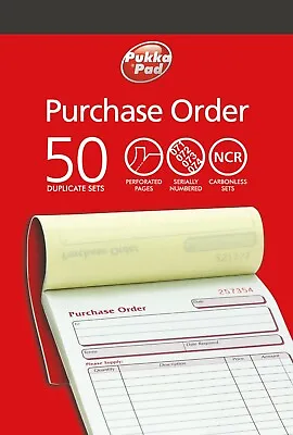 Duplicate Purchase Order Book NCR Carbonless Record Numbered Pad 50 Sets PUKKA • £4.99