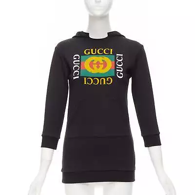 GUCCI Kids Alessandro Michele Vintage Box Logo Black Hoodie 8Y XS • $248