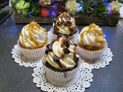 Fake Cake  Artificial Iced Cupcakes Muffin Size Toffee & Chocolate Sauce   9 • £26.99