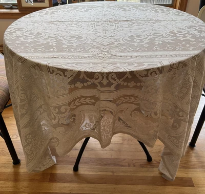 $15.99 • Buy Tablecloth Lace Tan Beige Huge 7’ Long Banquet Size 60x84” Rectangle Vtg