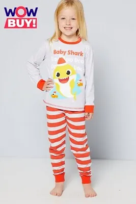 Baby Shark Pyjamas Set Christmas Unisex Top Bottoms Ages 1-2 Years Grey - 9550 • £9.99