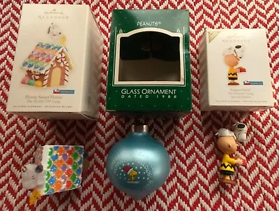 3 Hallmark Peanuts Snoopy Charlie Brown Ornaments 1988 2008 & 2007 Suppertime • $21.99