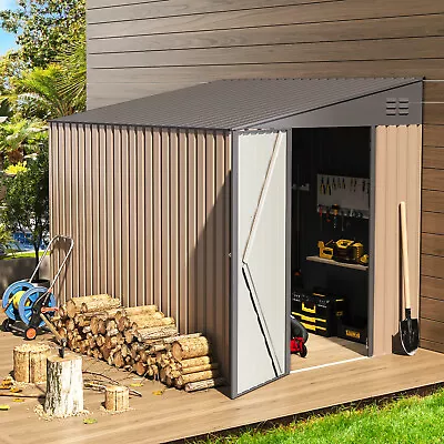 AECOJOY Lean To Storage Shed 6' X 8' Small Metal Side Door Shed Storage Cabinet • $329.98