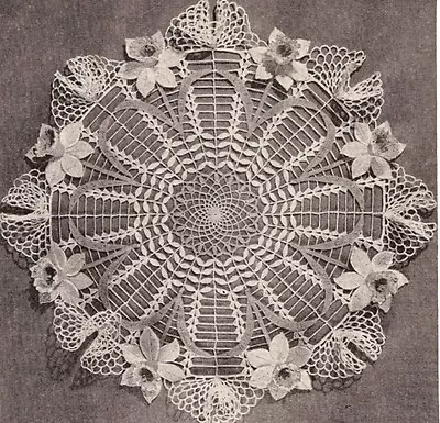 Vintage Crochet PATTERN To Make Daffodil Doily Flower Motif Mat Centerpiece • $7.99