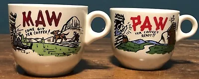 Vintage 1950's Kitschy USA Pottery Maw & Paw Coffee's Ready Come Git It Mugs • $8