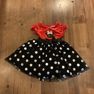 Disney Minnie Mouse Dress Size 2T Red Black Silver Polka Dot Costume Or Xmas Dre • $31.99