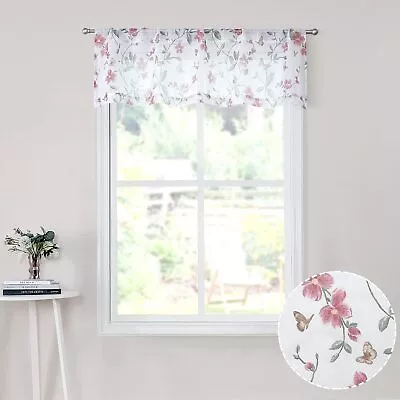 Sheer Floral Curtain Valance Pink Flower Butterfly Printed Bedroom Curtain Va... • $18.76