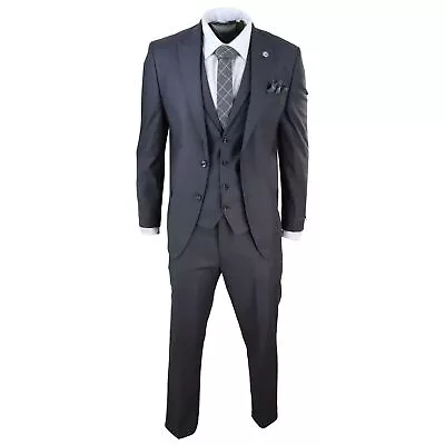 Mens 3 Piece Suit Charcoal Tailored Fit Smart Formal 1920 Classic Vintage Gatsby • $138.94