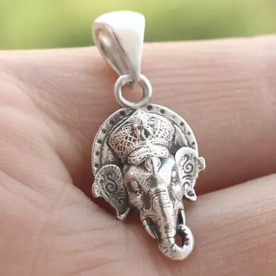 Ganesha Elephant Head Hindu Charm Pendant In 925 Sterling Silver Antique Dangle • $13.59