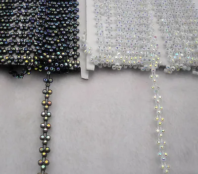 Costume Applique A Grade AB 2mm Glass Crystal Rhinestone Black/White Chain 07 • $20.98