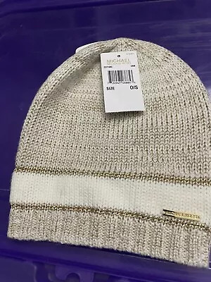 NWT Michael Kors Cream Stripe Hat One Size Women’s Beanie $38 Retail New W Tags • $7.99