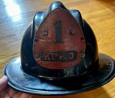 Vintage KCFD Firemen Helmet Cairns Leather Lining Black Kansas City Fire • $125