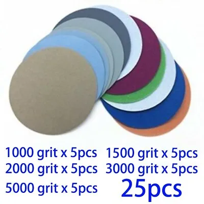 25Pcs Sanding Discs Hook & Loop Round Pads Wet And Dry Sandpaper Set 75mm 3inch • £5.56