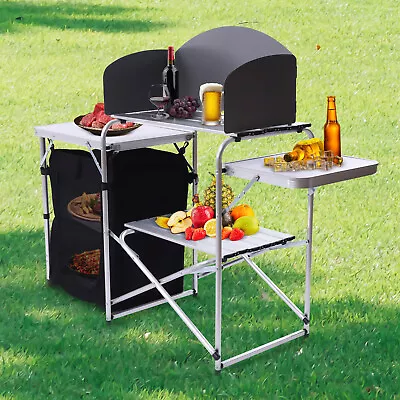 Portable Folding Camping Kitchen Table Outdoor Picnic BBQ Cupboard Desk • $90