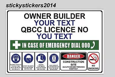 Corflute Construction Site Safety Sign Owner Builder  900mmx600mm -5mm Free Post • $65.29