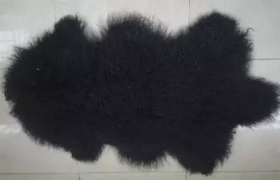 Genuine Mongolian Sheepskin Rug Hide Real Sheep Skin Pelt Curl Hair Carpet Black • $32.99