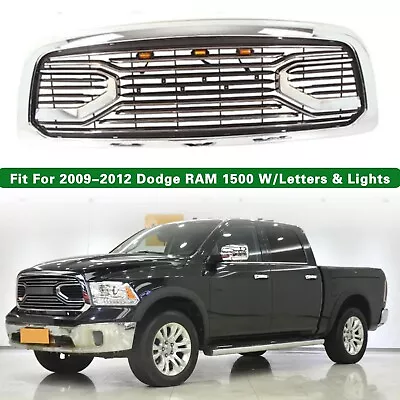 Fit For 2009-2012 Front Grille Dodge RAM 1500 Grill W/Letters & Lights Chrome • $240