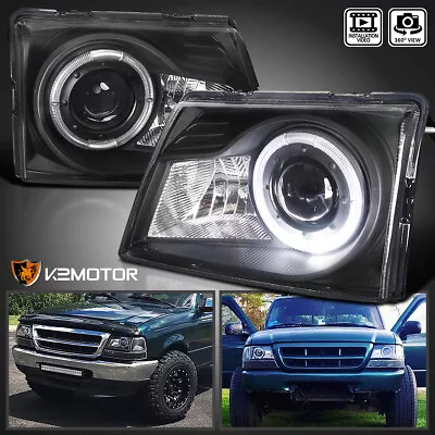 Black Fits 1998-2000 Ford Ranger LED Halo Projector Headlights Lamps 98-00 L+R • $82.14