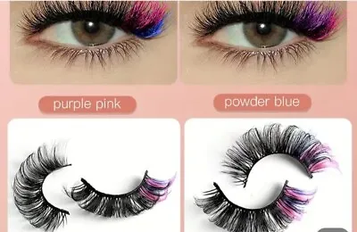 False Eye Lashes With Colour Strands  (fluffy Faux 3D Mink) 7 Pairs • £4.95