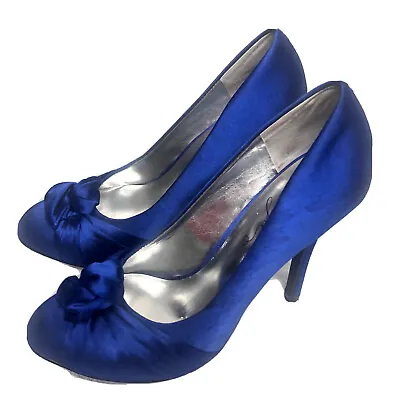 $19.99 • Buy Fergalicious By Fergie Safara Size 7.5  M High Heel Blue Silk Shoes