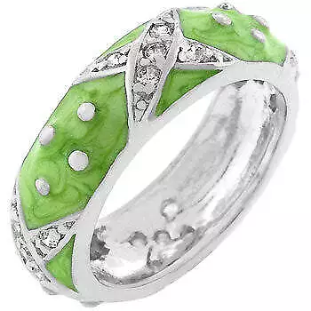 Marbled Apple Green CZ X Enamel Eternity Stack Ring Band Size 5-10 • $15.62