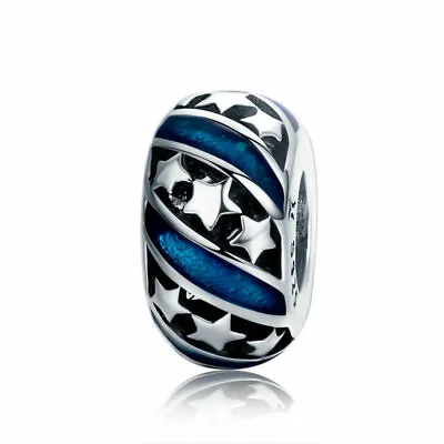 Blue CZ 925 Sterling Silver European Fashion Charm Bead Pendant Women F Bracelet • $7.69