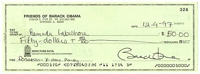 Barack Obama - RARE Check Signed - Celebrates Beginning Of His Political Career • $6250