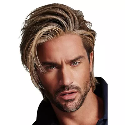 Short Curly Wigs For Men Handsome Male Wig Synthetic Brown Gold Hair Wig Toupee • $12.53