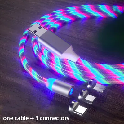 LED 3 In 1 Magnetic Fast Charging USB Cable Charger Phone USB-C Micro USB IOS • £3.97