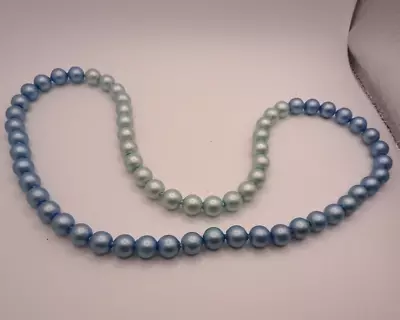 1950's Pop Beads Retro Adjustable Necklace Jewelry 2 Tone Pearl Blue 30  Long • $22.05