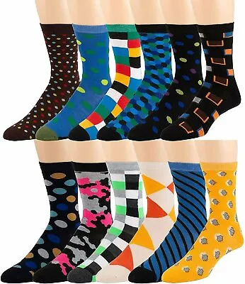 ZEKE Men's Dress Socks Funky Fun Colorful Crew Socks 12 Assorted Patterns • $29.99
