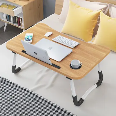 Laptop Bed Table Foldable Lap Standing Desk Tray Bed With Cup Slot USB Lamp Fan • $19.99